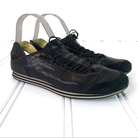 YOHJI YAMAMOTO Y-3 ADIDAS BLACK WHITE GOLD LEATHER SNEAKER ELASTIC STRIPES 6.5 - Picture 15 of 17